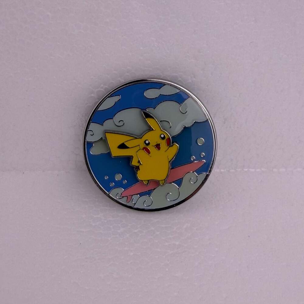 Pokemon 25th Anniv.  Celebrations Surfing & Flying Pikachu Rotating Magnetic Pin